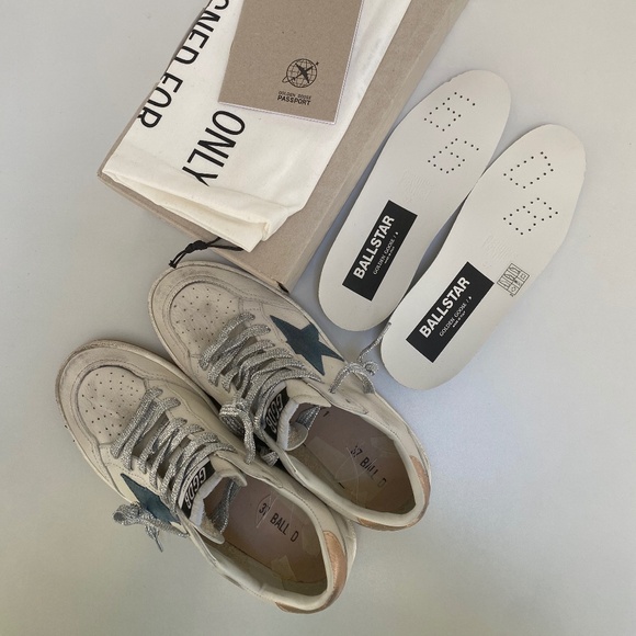 Golden Goose Ball Star White Leather/Smoke Blue/Metallic Heel sz 37 New in Box - Picture 4 of 12